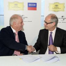 Daniel Barenboim shakes hands with Universal chief operating officer Max Hole Daniel Barenboim shakes hands with Universal chief operating officer Max Hole