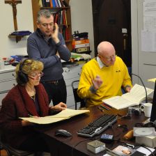 John West (right) working on a recording with Dame Felicity Lott and Malcolm Martineau (photo: Andrew Mellor) John H West, recording producer