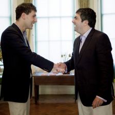 Hello and goodbye: Stephen Connolly (right) welcomes Jonathan Howard (photo: Simon Fernandez/Classic FM) Stephen Connolly welcomes Jonathan Howard (photo: Simon Fernandez/Classic FM)
