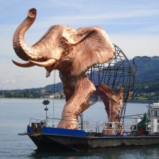 Two views of Aida: Bregenz Festival's giant elephant… (photo: Bregenzer Festspiele/ Babette Karner) Bregenz Festival's giant elephant… (photo: Bregenzer Festspiele/ Babette Karner)
